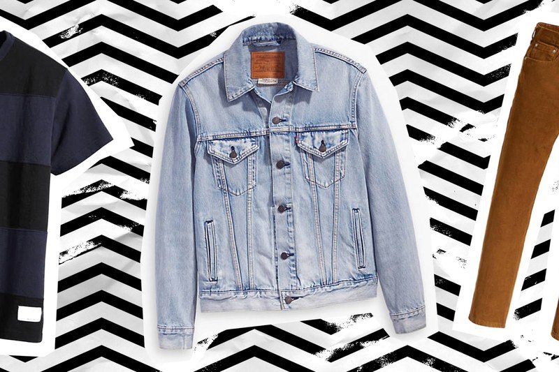 A t shirt, a jean jacket, and a pair of pants