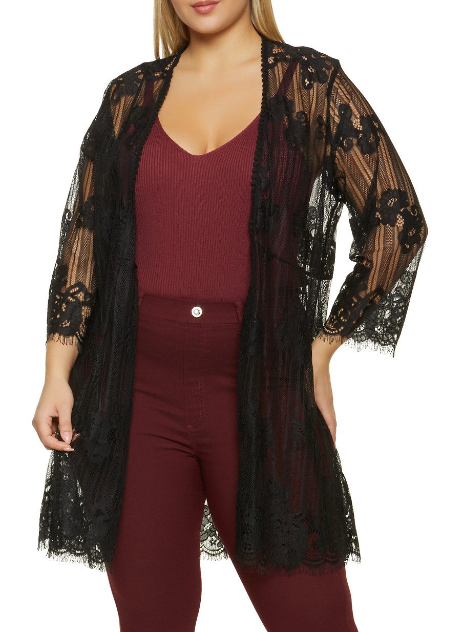 Plus Size Crochet Trim Lace Duster