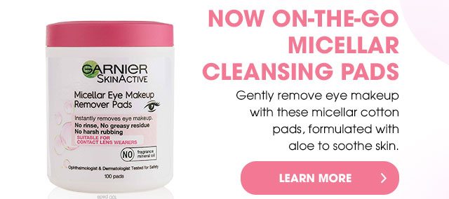 NOW ON-THE-GO MICELLAR CLEANSING PADS - Gently remove eye makeup with these micellar cotton pads, formulated with aloe to soothe skin. - LEARN MORE >