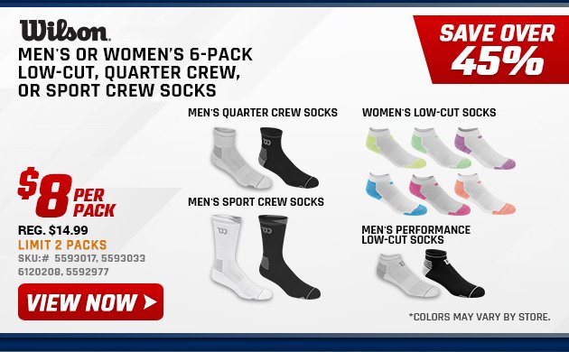 Wilson Men's or Women's 6-PACK Low-Cut, Quarter Crew, or Sport Crew Socks