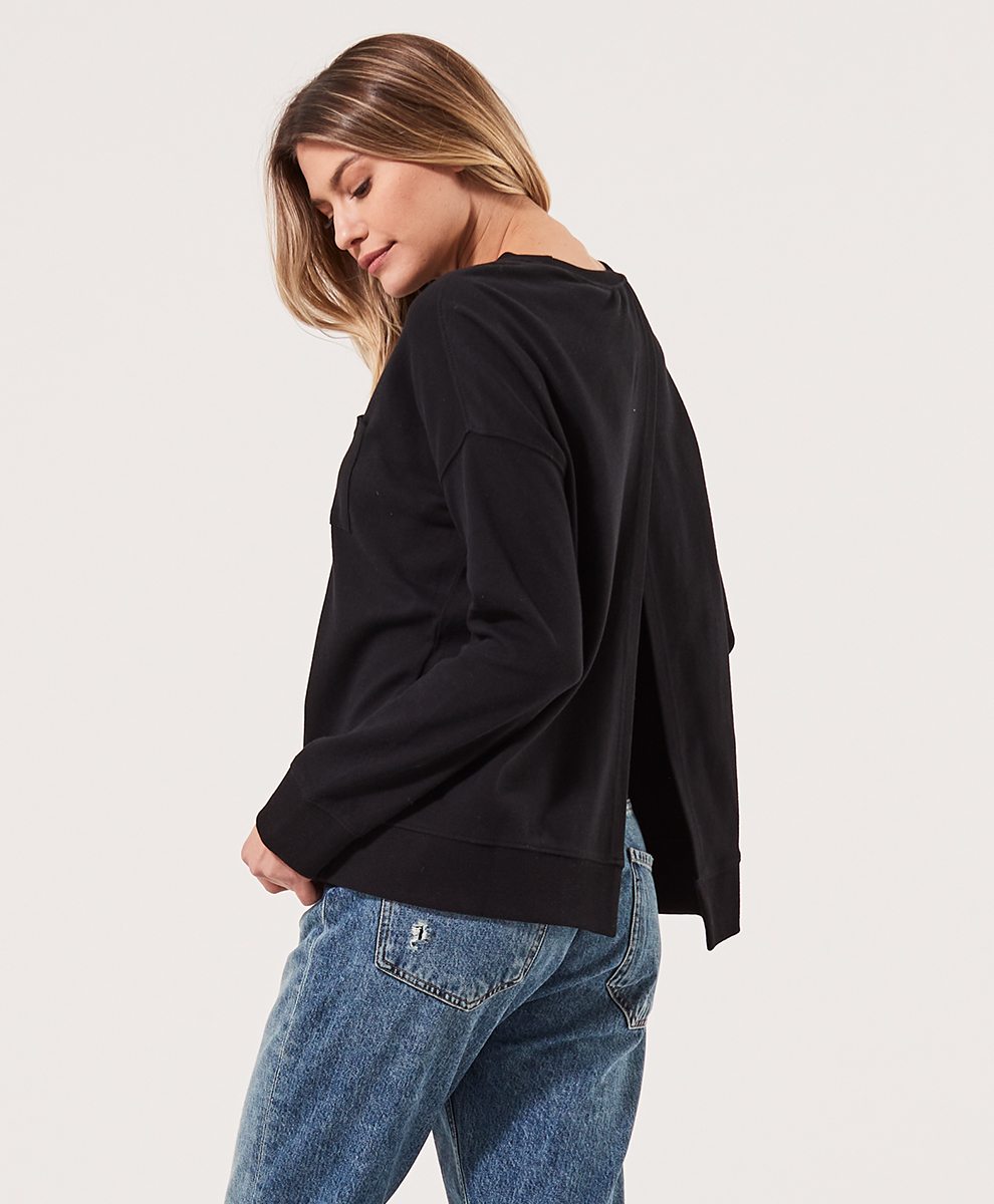 Women's Black Split Back Pullover