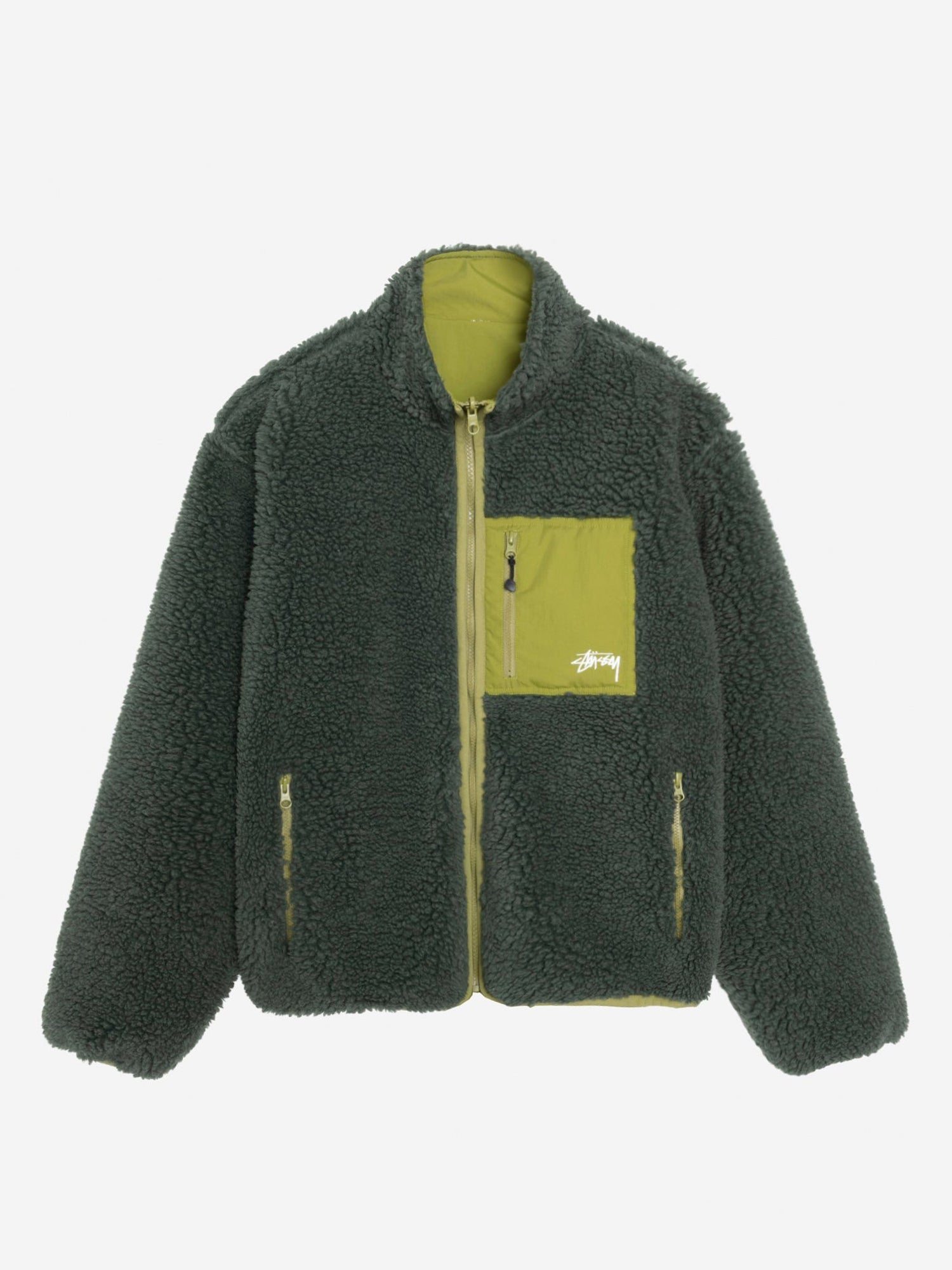 Image of Stussy Sherpa Reversible Jacket - Dark Green