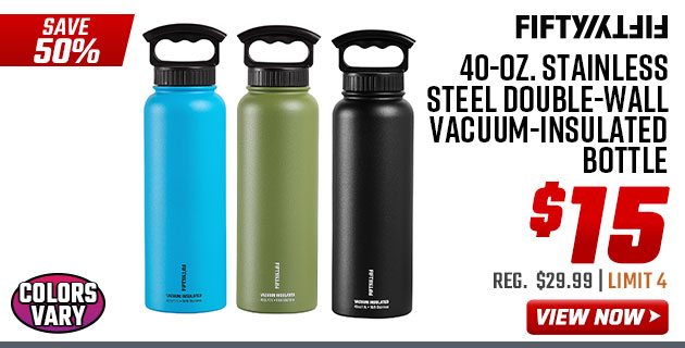 Fifty Fifty 40-oz. Stainless Steel Double-Wall Vacuum-Insulated Bottle