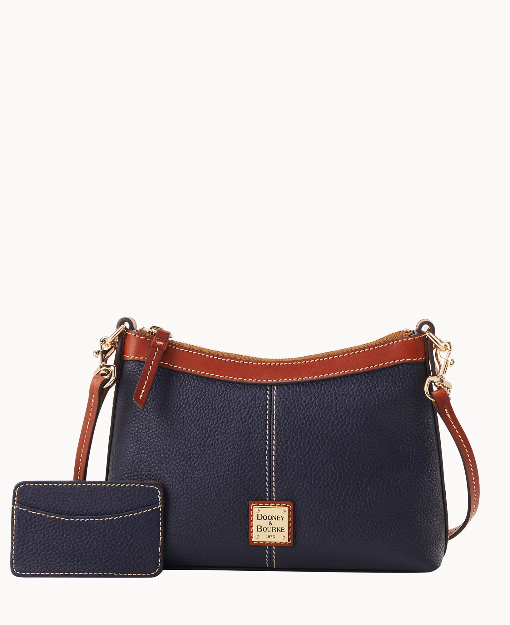 Pebble Grain Crossbody Pouch With Business Card Case