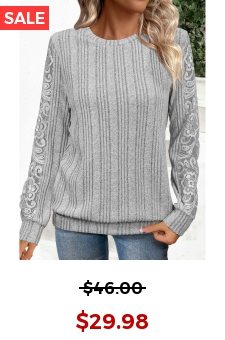 Grey Lace Long Sleeve Round Neck Sweatshirt