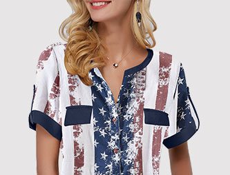 Roll Tab Sleeve Star Print Blouse