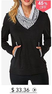 Long Sleeve Cowl Neck Pocket Black Sweatshirt