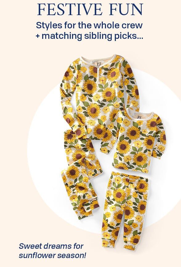 Girls Sunflower Henley Snug Fit Cotton Pajamas