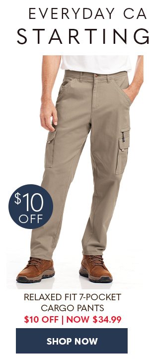 RELAXED FIT 7-POCKET CARGO PANTS $10 OFF NOW $34.99 - SHOP NOW
