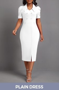 Button White Short Sleeve Bodycon Dress