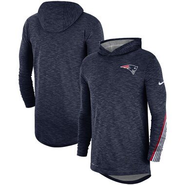 Nike New England Patriots Heathered Navy Sideline Scrimmage Performance Hooded Long Sleeve T-Shirt