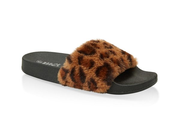 Faux Fur Band Pool Slides