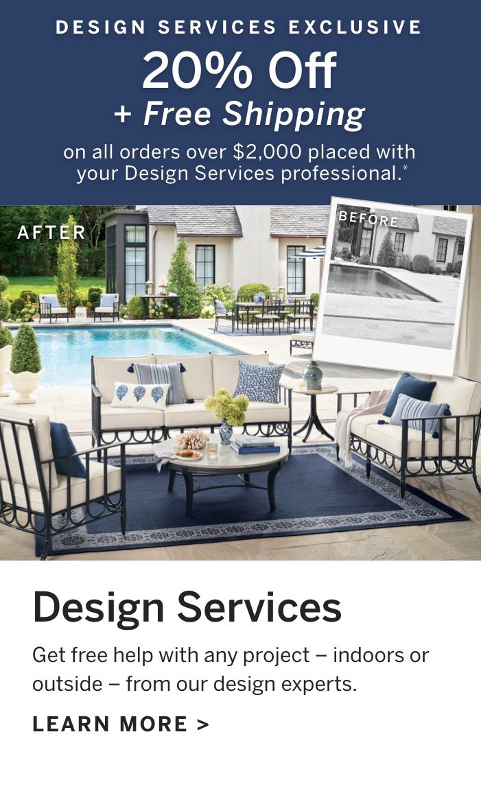 Design Services Exclusive: 20% Off + Free Shipping*