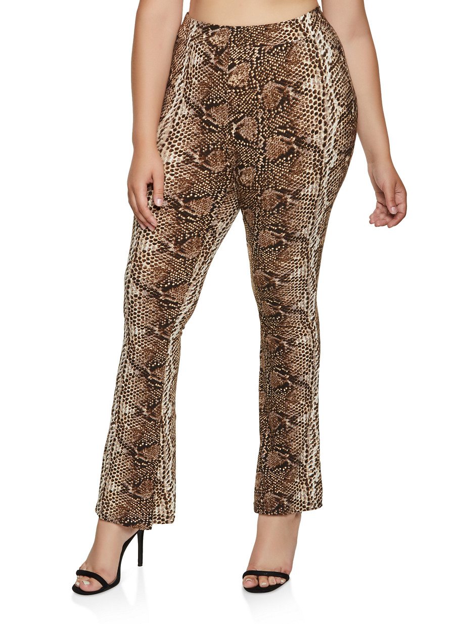 Plus Size Snake Print Flared Pants