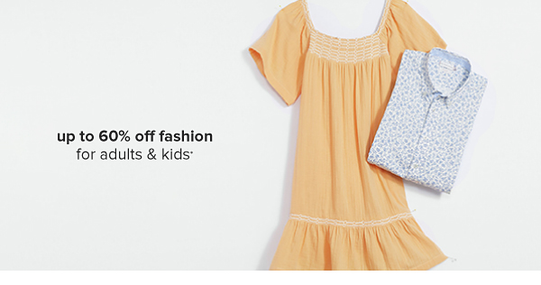Orange dress and blue button down shirt. Up to 60% off fashion for adults and kids. 