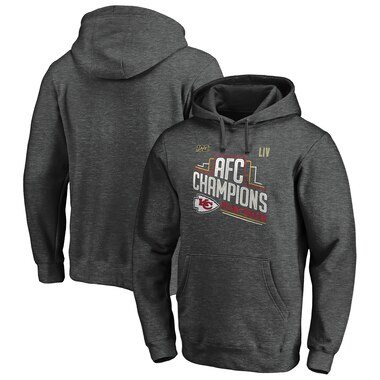 NFL Pro Line by Fanatics Branded Kansas City Chiefs Heather Charcoal 2019 AFC Champions Trophy Collection Locker Room Pullover Hoodie