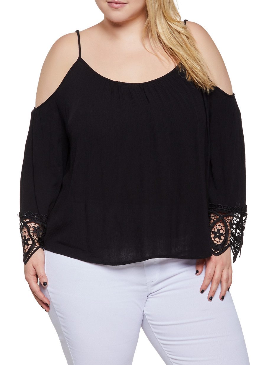 Plus Size Crochet Bell Sleeve Cold Shoulder Top