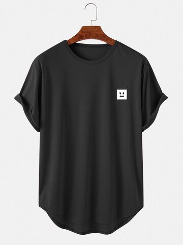 Geo Face Graphic Curved Hem T-Shirts