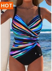 ROTITA Surplice Black Dazzle Colorful Print One Piece Swimwear