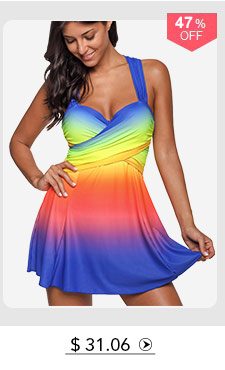 Criss Cross Back Gradient Print Swimdress and Shorts