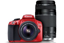 Canon EOS Rebel T6 Red DSLR Camera (Canon Refurb) with EF-S 18-55mm f/3.5-5.6 IS II and EF 75-300mm f/4-5.6 III Lens