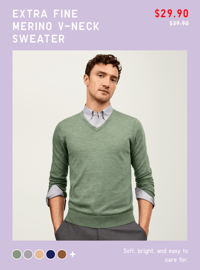 EXTRA FINE MERINO V-NECK SWEATER $29.90