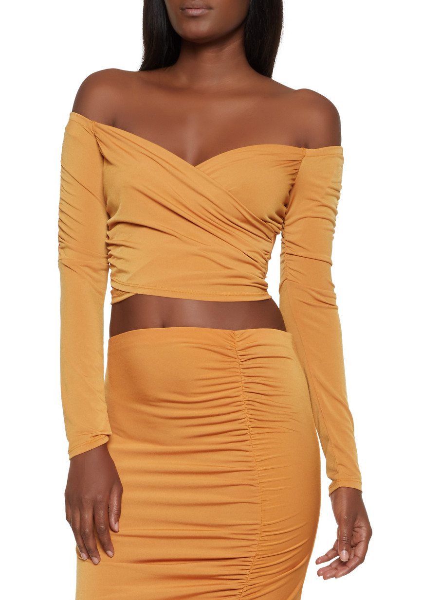 Faux Wrap Off the Shoulder Crop Top