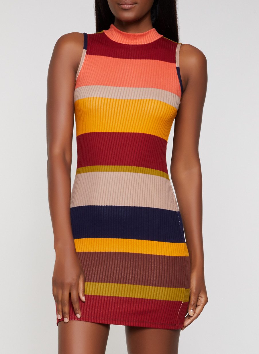 Rib Knit Striped Bodycon Dress