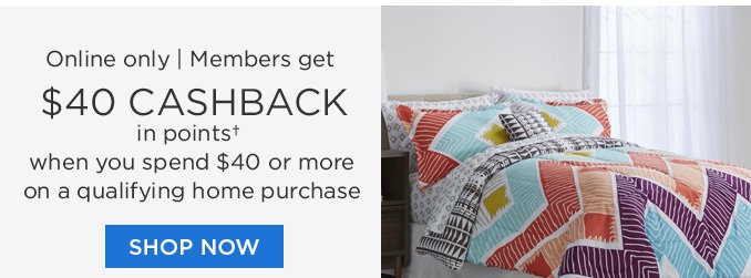 Online only | Members get $40 CASHBACK in points† when you spend $40 or more on a qualifying home pruchase | SHOP NOW