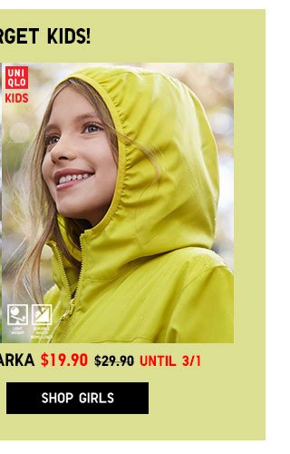 KIDS LIGHT POCKETABLE PARKA - NOW $19.90 - SHOP GIRLS