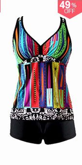 Padded Printed Racerback Tankini Top and Shorts