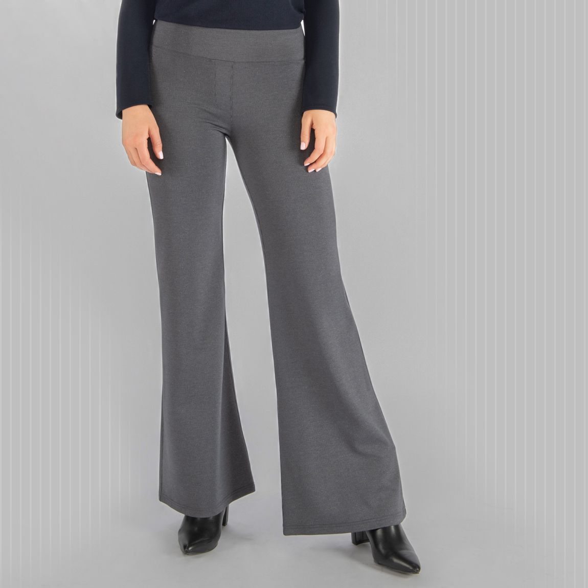 Wide-Leg | Classic Dress Pant Yoga Pants (Silver-Pinstripe)