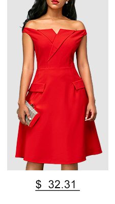 Red Short Sleeve Off the Shoulder Dress