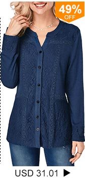 Navy Blue Split Neck Lace Panel Blouse