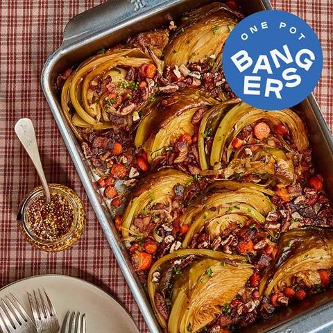 Melty Braised Cabbage with Bacon and Pecans