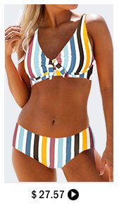 Underwire Mid Waist Multi Stripe Bikini Set