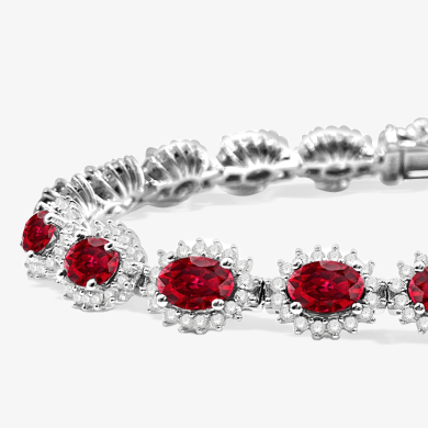 Lab-Created Ruby & White Lab-Created Sapphire Bracelet Sterling Silver 7.25''