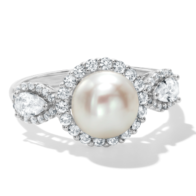 Cultured Pearl & White Lab-Created Sapphire Ring Sterling Silver