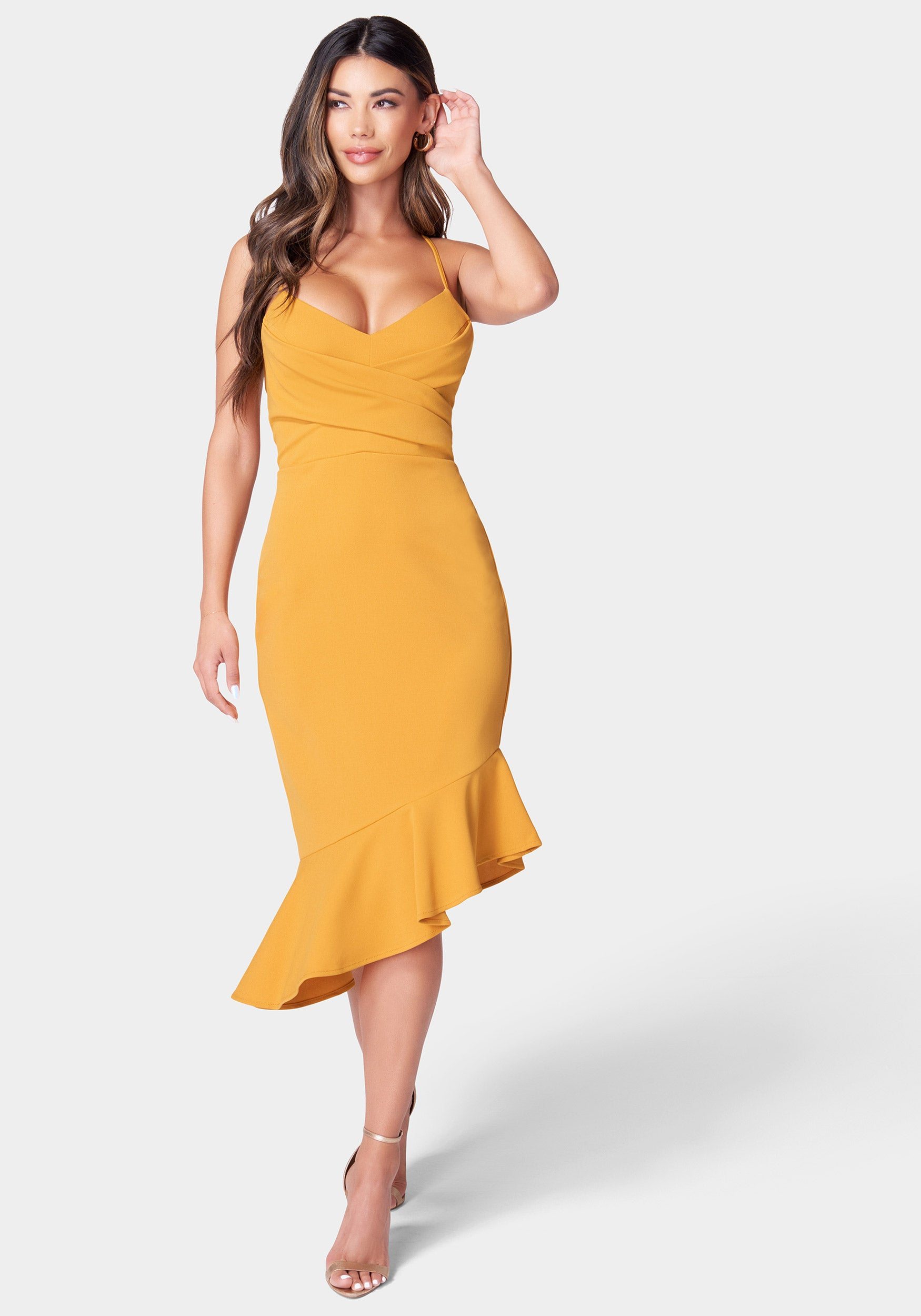 Image of Angled Flounce Midi Dress