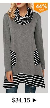 Stripe Print Cowl Neck Pocket Sweatshirt