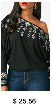 Long Sleeve Skew Neck Printed Blouse