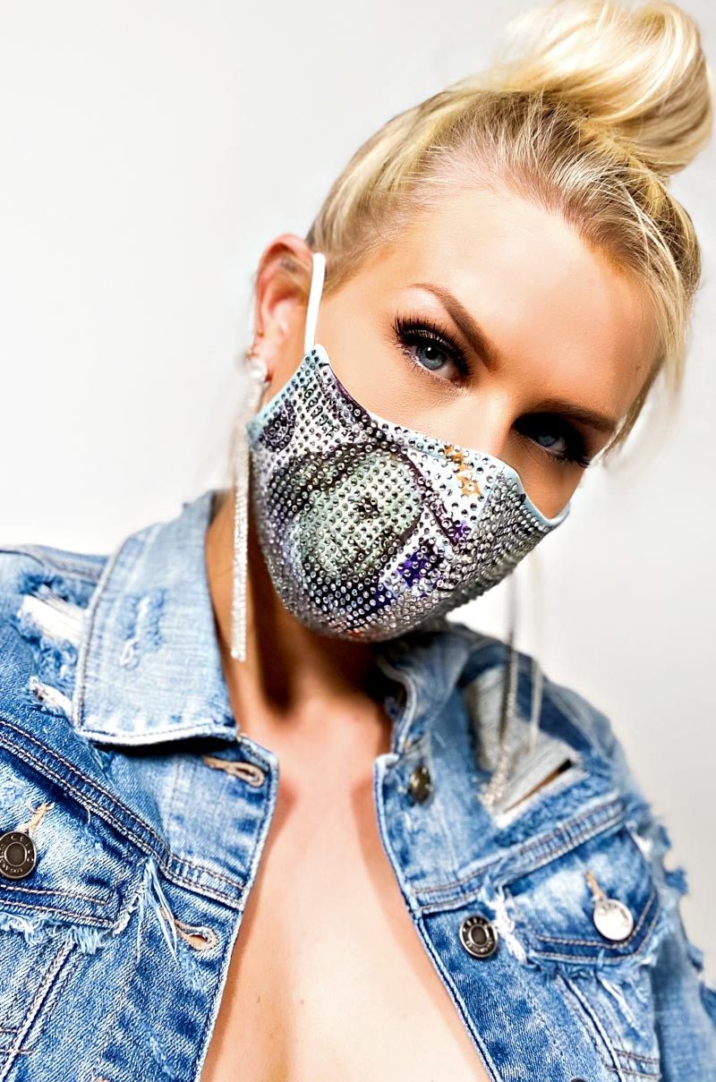 CASH RULES RHINESTONE FASHION FACE MASK