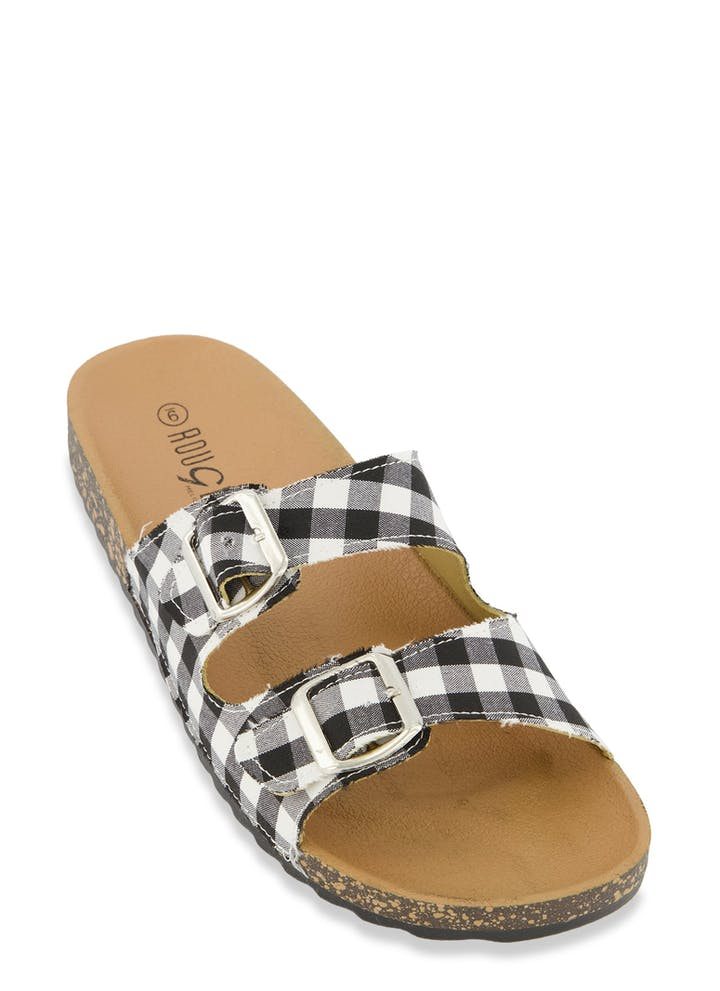 Printed Double Buckle Slide Sandals