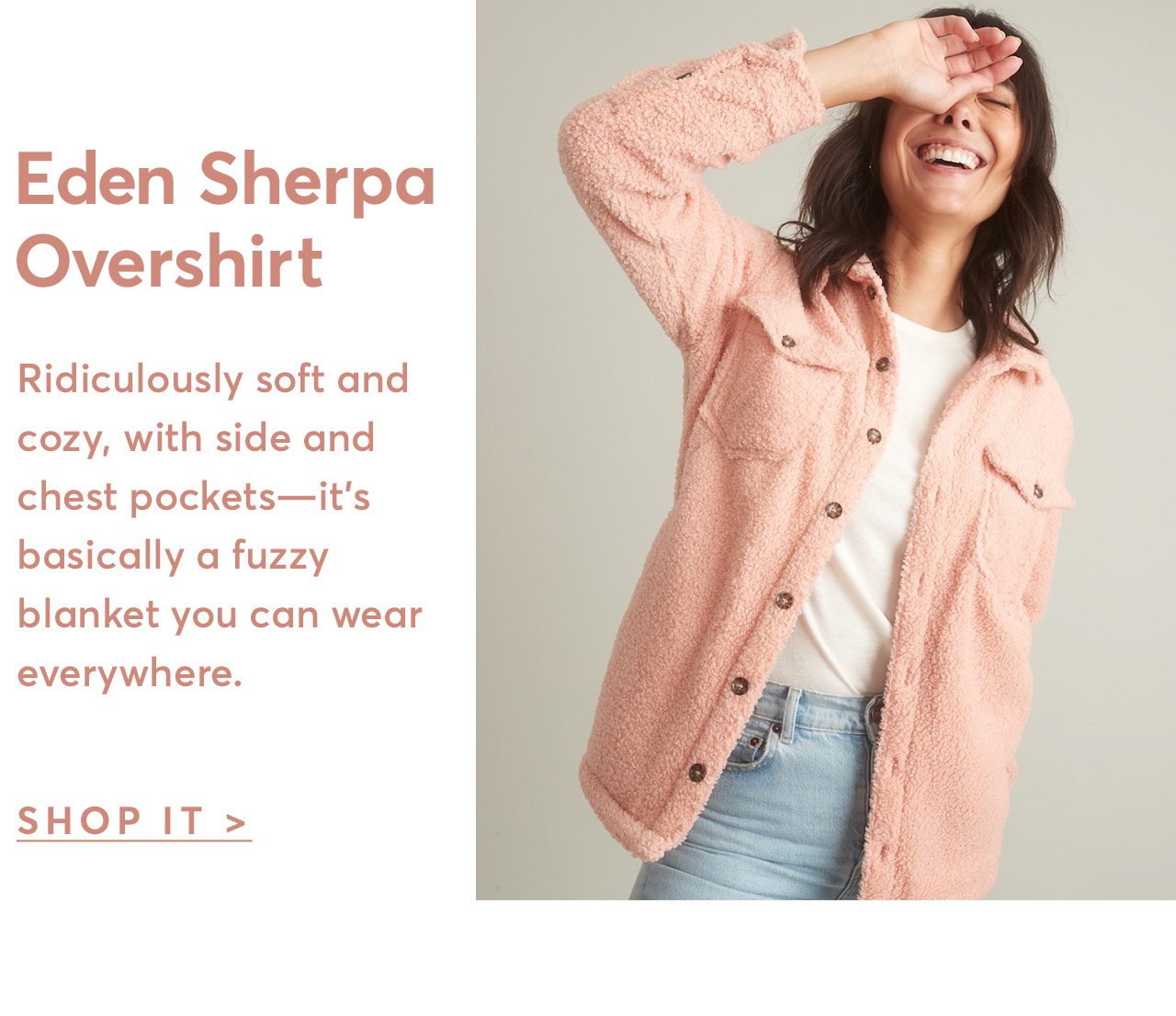 Eden Sherpa Overshirt in Cloud Coral