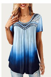 Round Neck Short Sleeve Gradient T Shirt