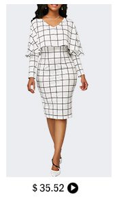 V Neck Grid Print Cape White Sheath Dress