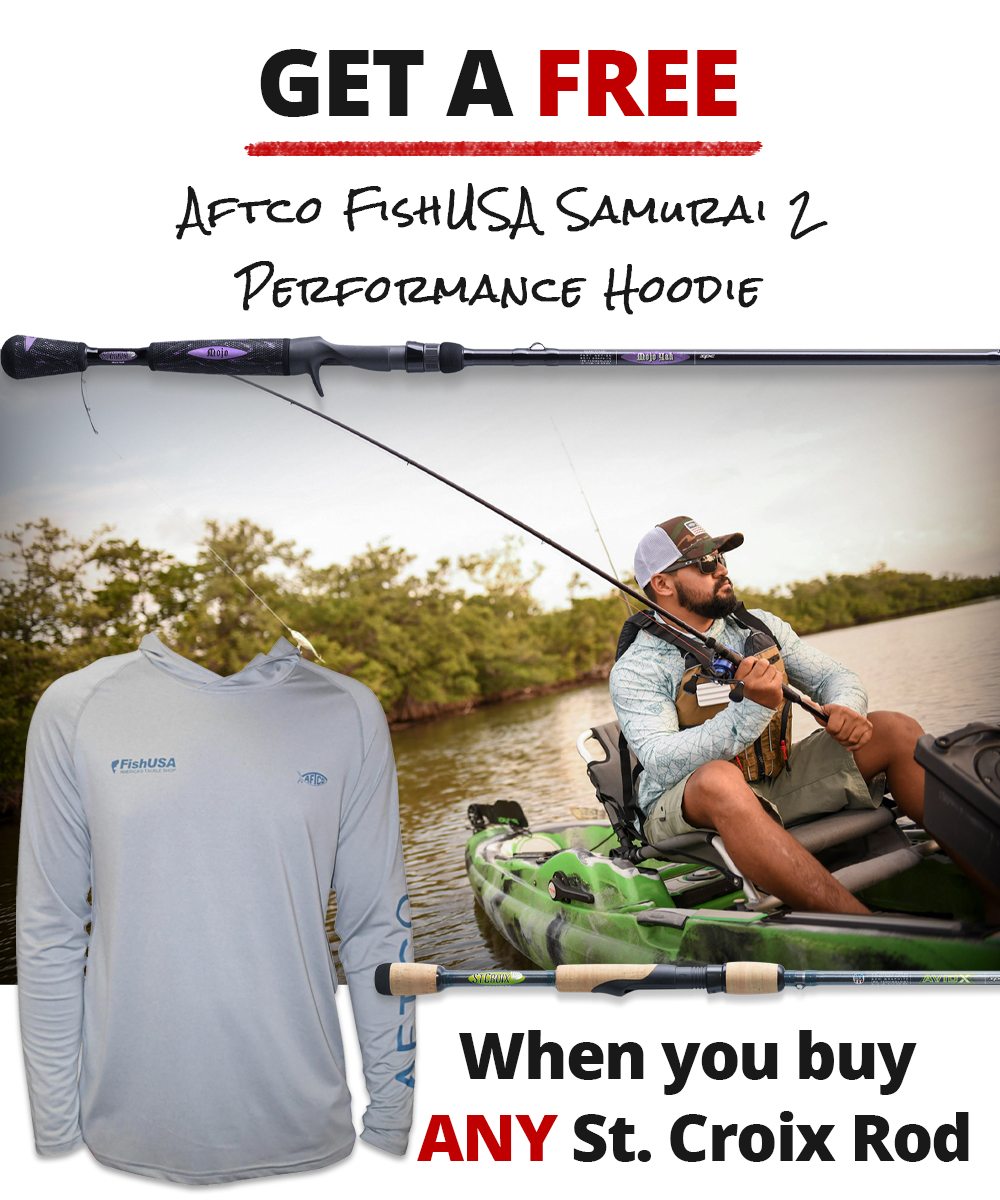 Get a FREE AFTCO FishUSA Samurai 2 Performance Hoodie when you buy ANY St. Croix Rod!