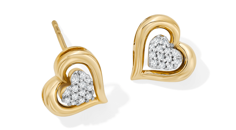 Diamond Bubble Heart Stud Earrings 1/10 ct tw 10K Yellow Gold