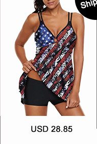 Spaghetti Strap Flag Print Swimdress and Shorts