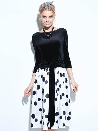 3/4 Sleeve Backless Vintage Women's Polka Dots Dress